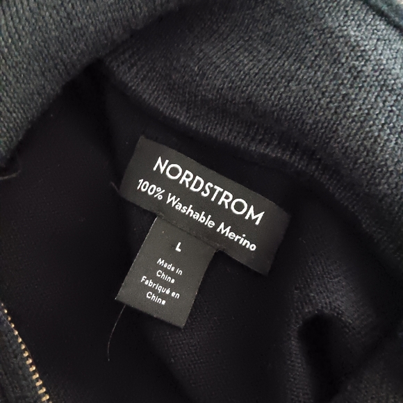 Stylish NORDSTROM Black Washable Merino Wool Classic 1/4 Zip Sweater L - Picture 4 of 5